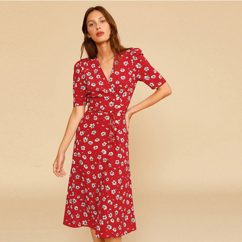 

Reform@tion People Silk Printing Floral Tea Break Dress 2022 Summer New French Retro Style Temperament Commuter Women's Clothing