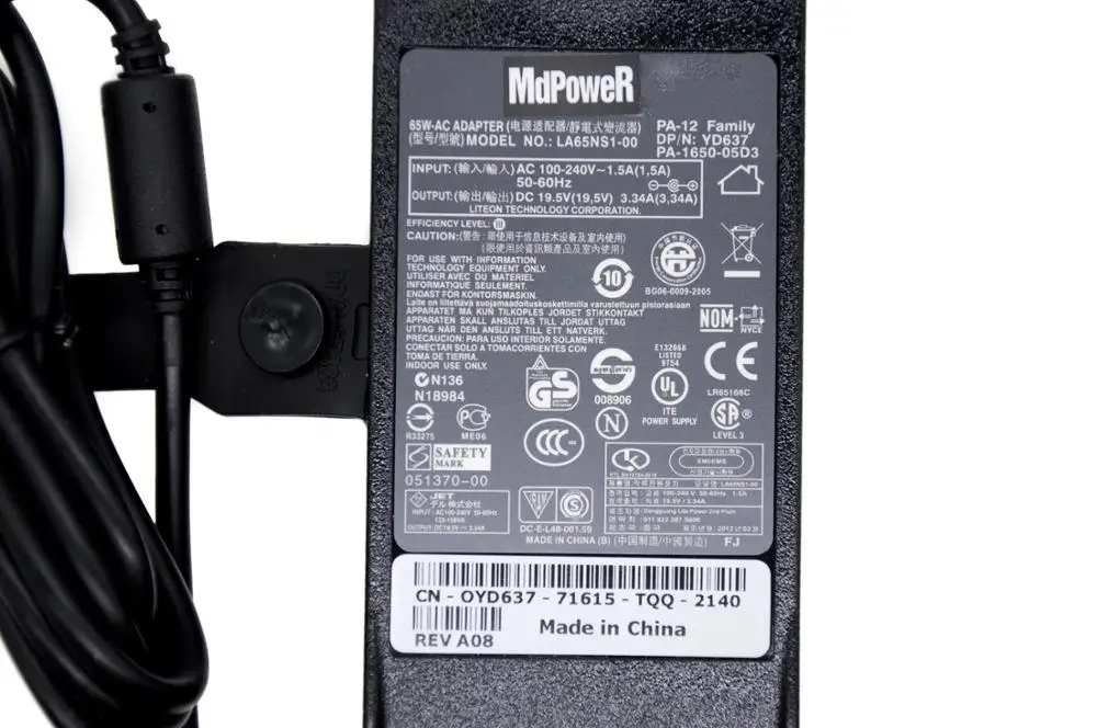 Зарядное устройство переменного тока 19,5 В, 3,34 А, 65 Вт для Dell Inspiron Inspiron 15-5545 15-5548 15-5557 PA-1650-15D2 PP29L PP38L PP39L (art.: 3920d0adee7bc) - 3920d0adee7bc