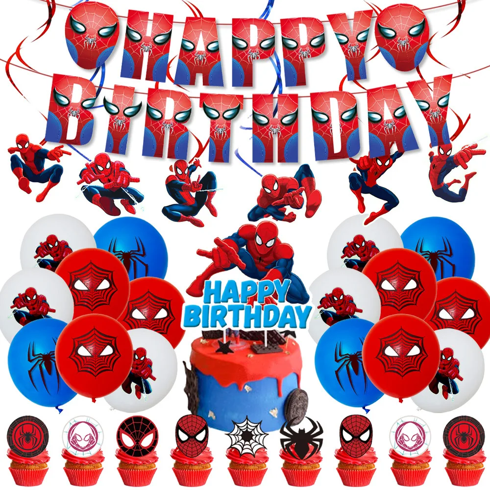 

Disney Spiderman Theme Party Decoration Superhero Flag Hanging Spiral Decor Balloon Cake Topper for Kids Boys Birthday Supplies