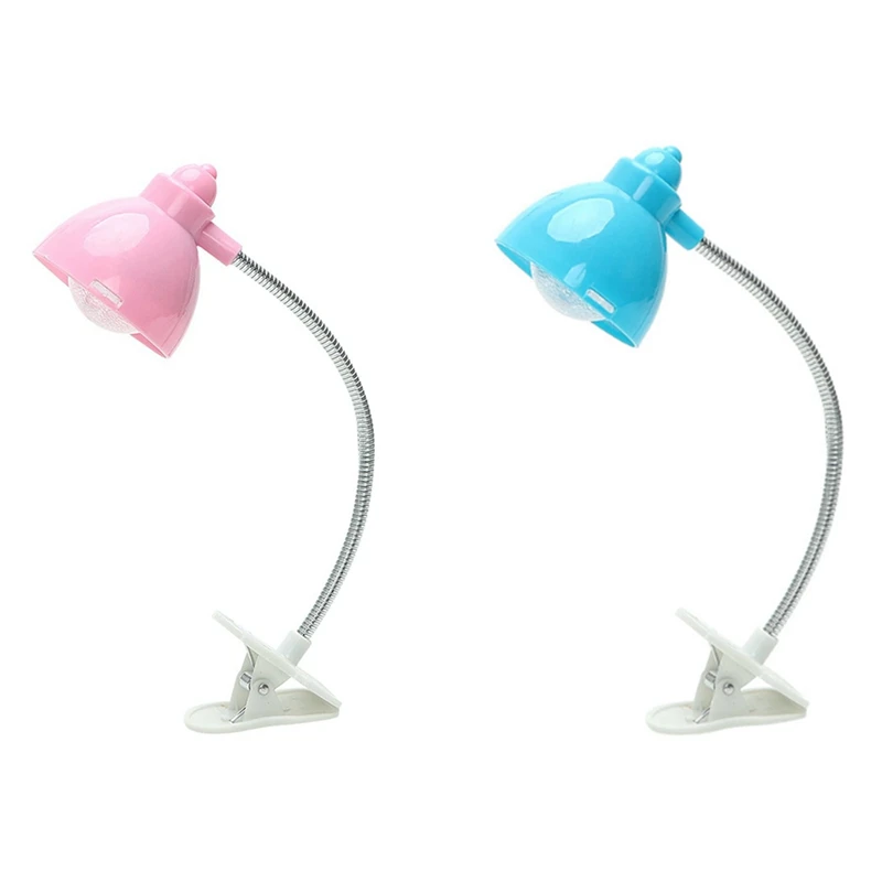 

2 Pcs LED Book Light Flexible Portable Mini Pink Adjustable Clip-On Reading Lamps Girls Cute Night Light Macaron Button Battery