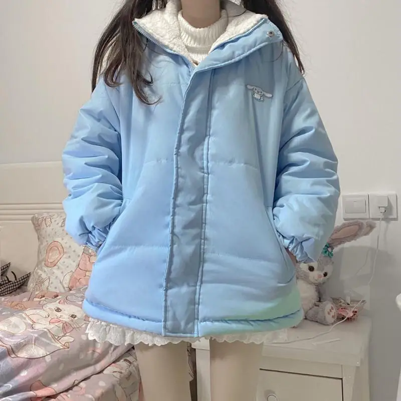 

Sanrio/Милая Двусторонняя хлопковая куртка для девочек детское теплое пальто с рисунком «Hello Kitty» свободный хлопковый топ для студентов