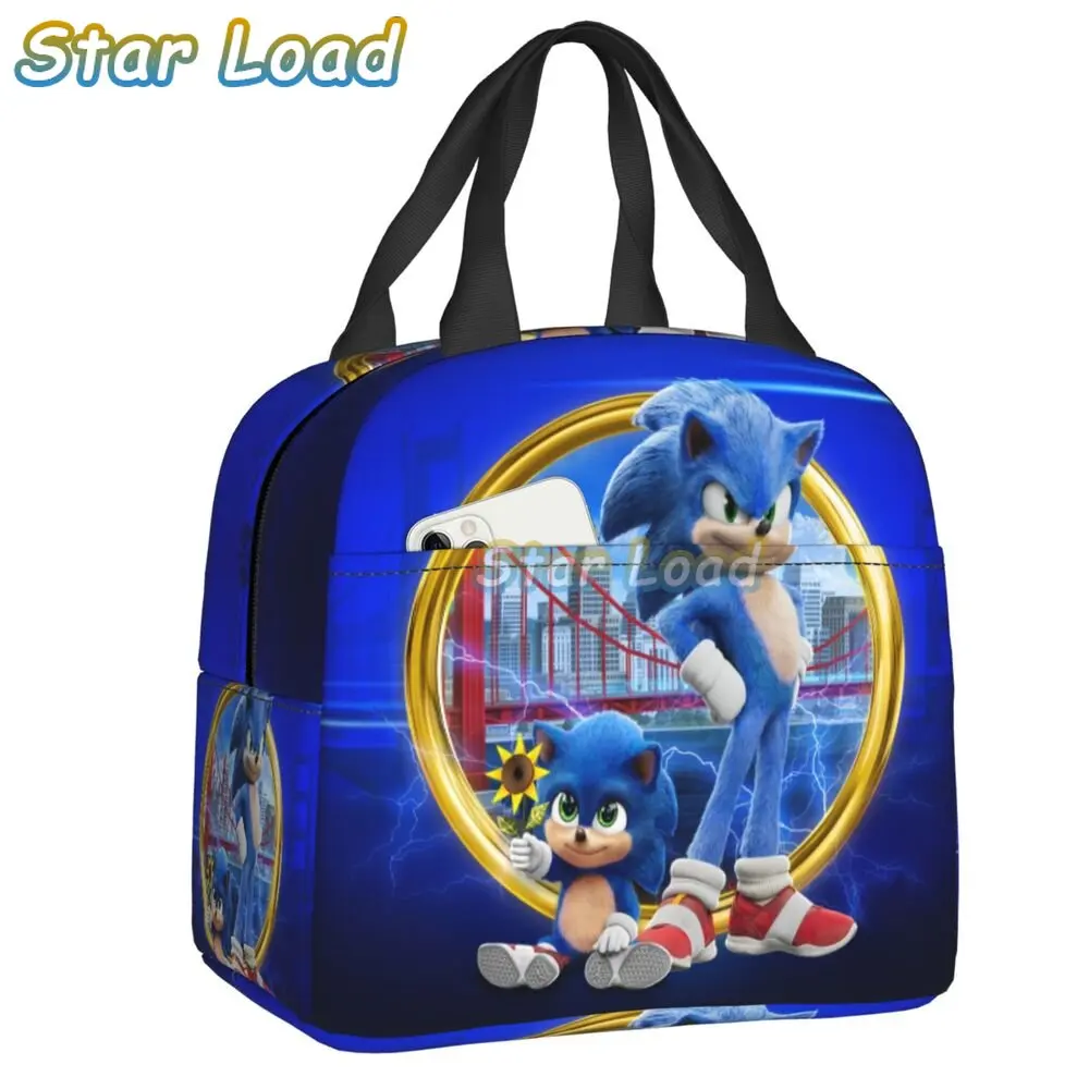 

Hot Movie Sonics The Hedgehog Insulated Lunch Bag for Camping Travel Leakproof Thermal Cooler Bento Box Women Kids Food Bags