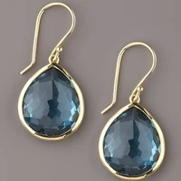 trendy water drop sea blue zircon crystal earrings exquisite gold color metal engagement wedding dangle earrings for women
