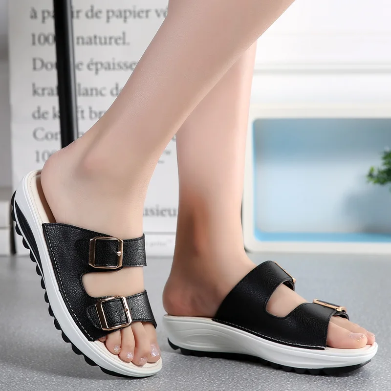 2023 Summer Women Wedge Sandals Premium Orthopedic Open Toe Sandals Vintage Anti-slip Leather Casual Female Platform Retro Shoes