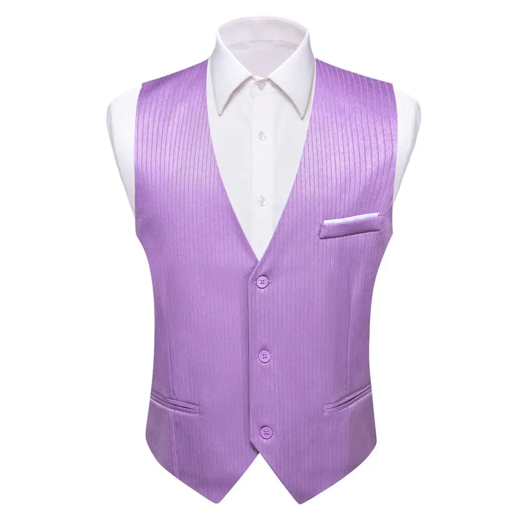 

Luxury Vest for Men Silk Solid Stripes Purple Slim Fit Waistcoat Sleeveless Jacket Weddding Business Formal Male Tops Barry Wang