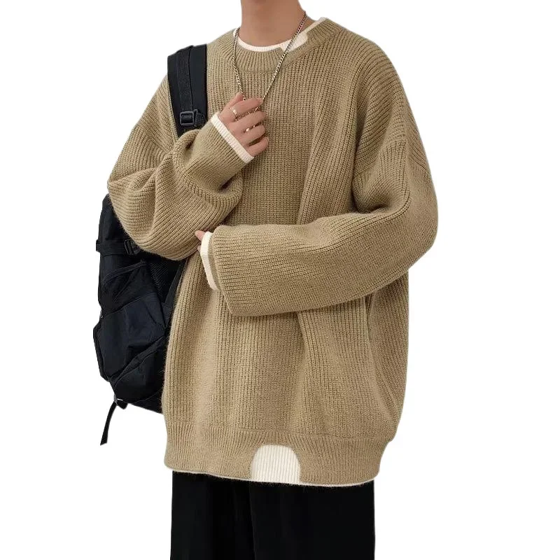 Осенний толстый мужской свитер модный брендовый свободный вязаный топ с круглым