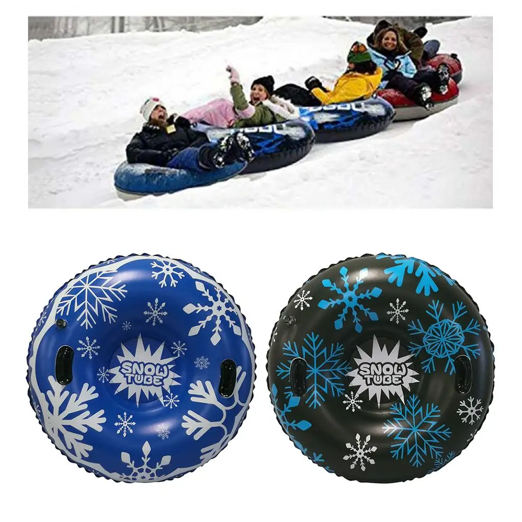 

Large Snow Tube Extra Thick PVC Inflatable Snow Sled for Kids Adults Sledding Tube with Bottom & Strengthened Handles