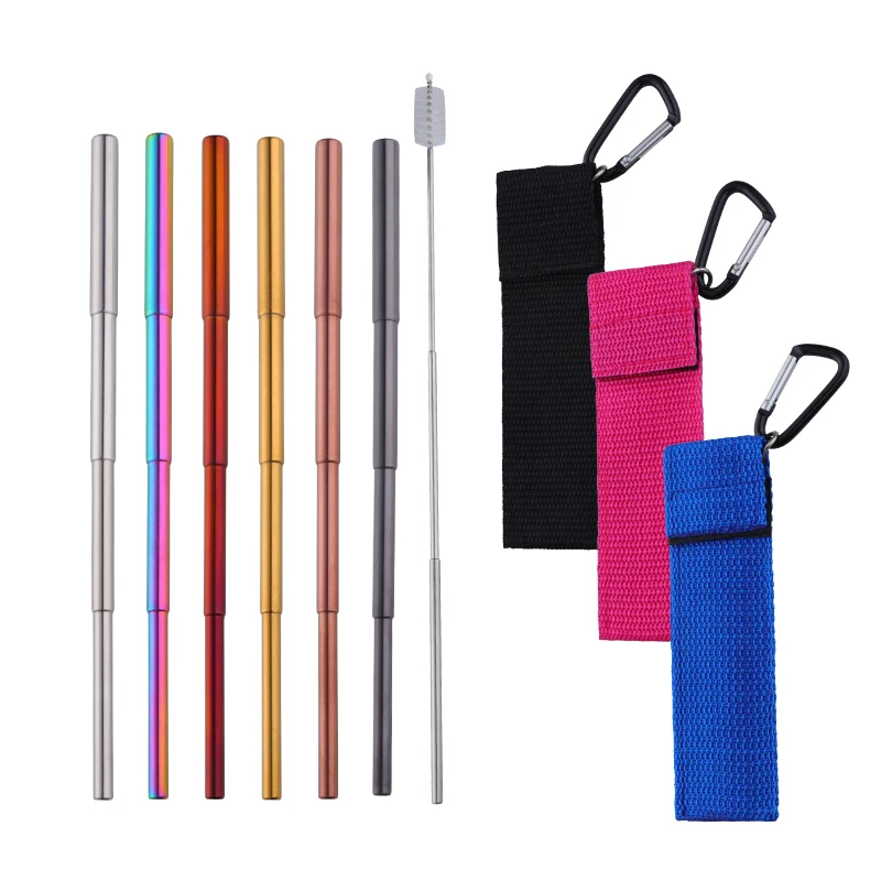 

3PCS Portable Telescopic Drinking Straws Stainless Steel Reusable Foldable Straw With Storage Bag Cleaner For Bar Accessories