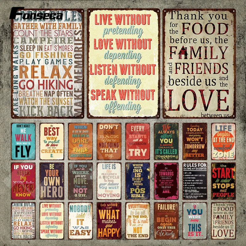 Правила семьи, металлический знак, сделайте больше, чем вы счастливы, цитата, жестяной знак, винтажный металлический плакат для украшения стен дома