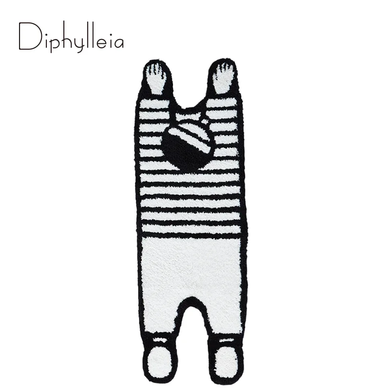 

Diphylleia Fluffy Cartoon Rug Black And White Boy Pattern Modern Carpet Unique Design Mat Nordic Homeware Bedroom Rugs 50x150cm