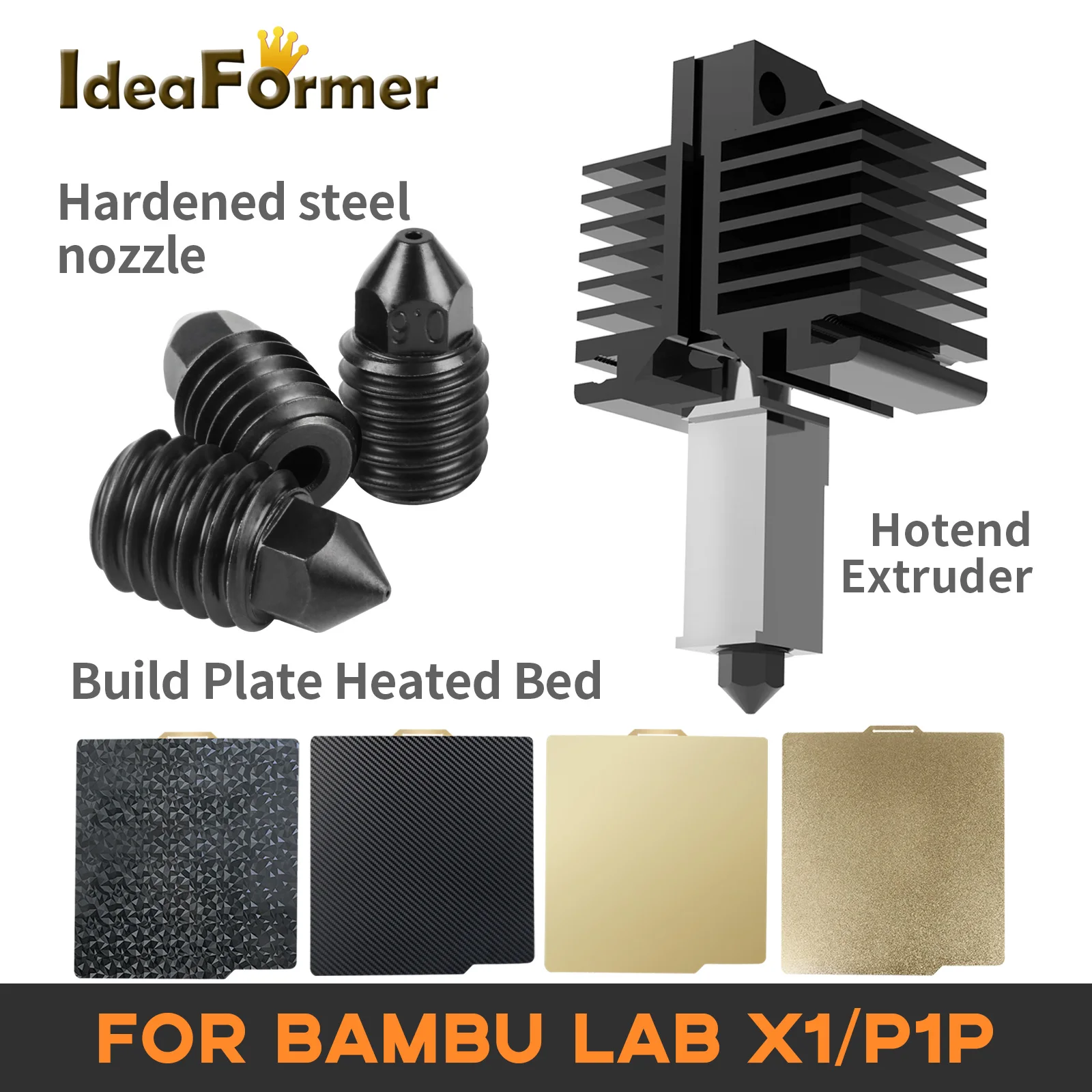 

Upgrade 3D Printer Parts for Bambu Lab x1 P1P P1S Hotend Kit Hardened Steel Nozzle PEI/PET/PEO Build Plate for Bambulab x1 x1c