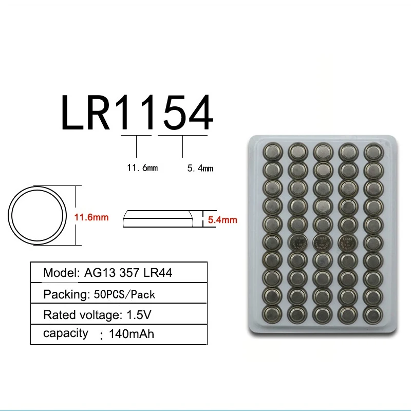 

AG13 300pcs AG 13 120mAh Cell Coin Watches Battery LR44 L1154 357 SR44 1.5V Alkaline Button Batteries Suitable For Watch