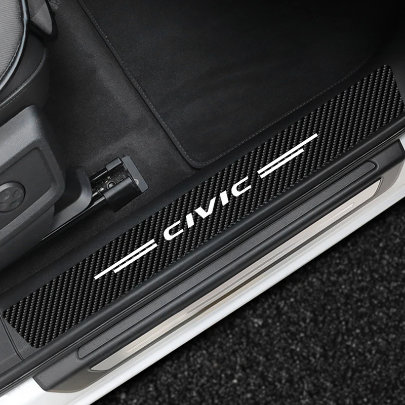 

4pc Carbon Fiber Car Door Sill Anti Kick Pedal PlateProtect Sticker For Honda Civic 10th 9th 8th 7th Gen 10 9 8 7 2006 2007 2008