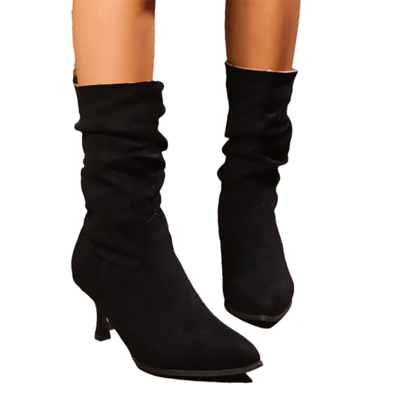 Замшевые женские ботильоны на высоком каблуке с острым носком модная элегантная