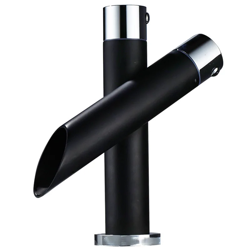 Черный смеситель для раковины в ванной комнате, новый тип, смеситель для холодной и горячей воды, установка на палубе, кран для раковины, водосберегающий кран без трубы