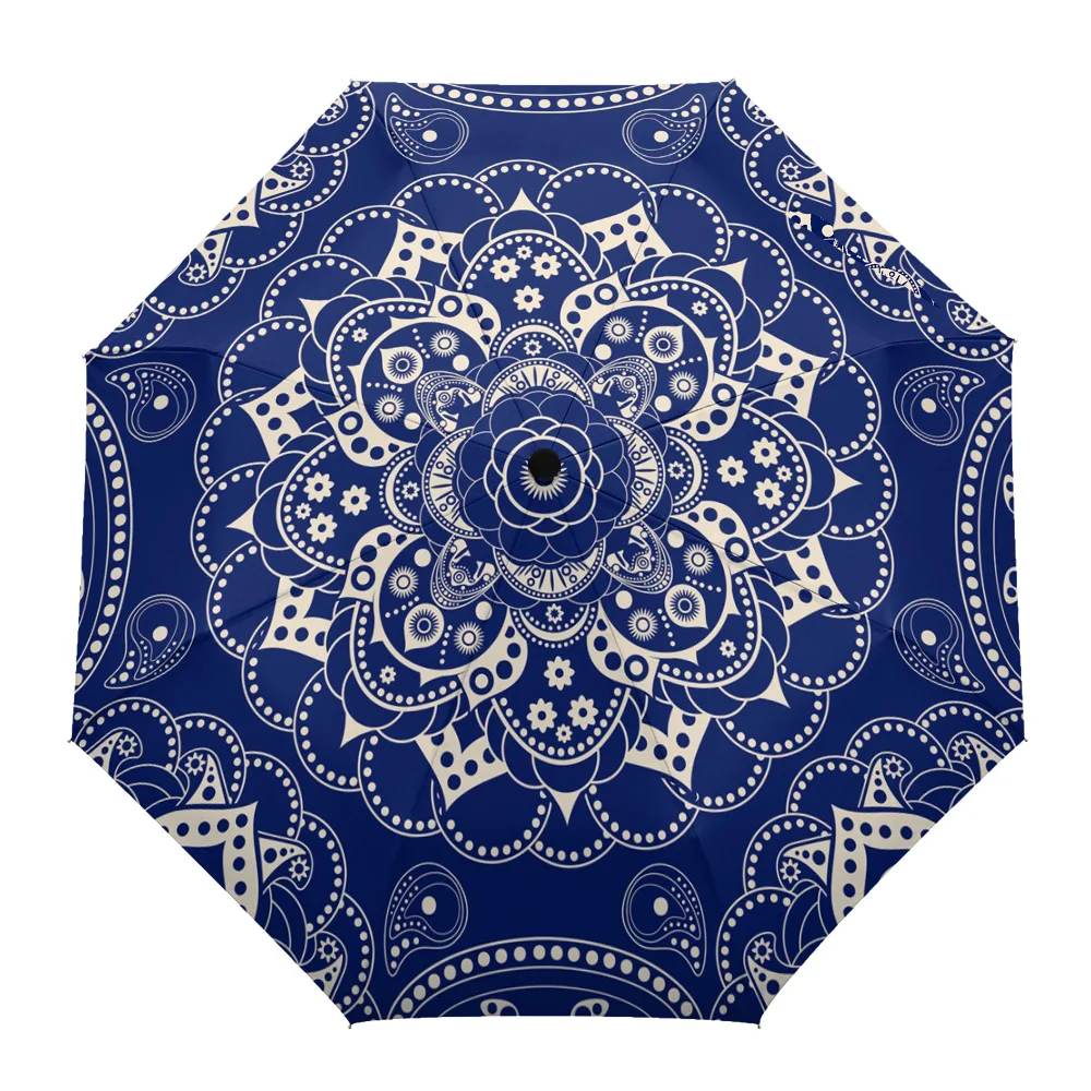 

Flower Petals Round Leaves Print Women Men Rain Umbrella Three Folding Girl Durable Portable Automatic Umbrellas Gift Parasol