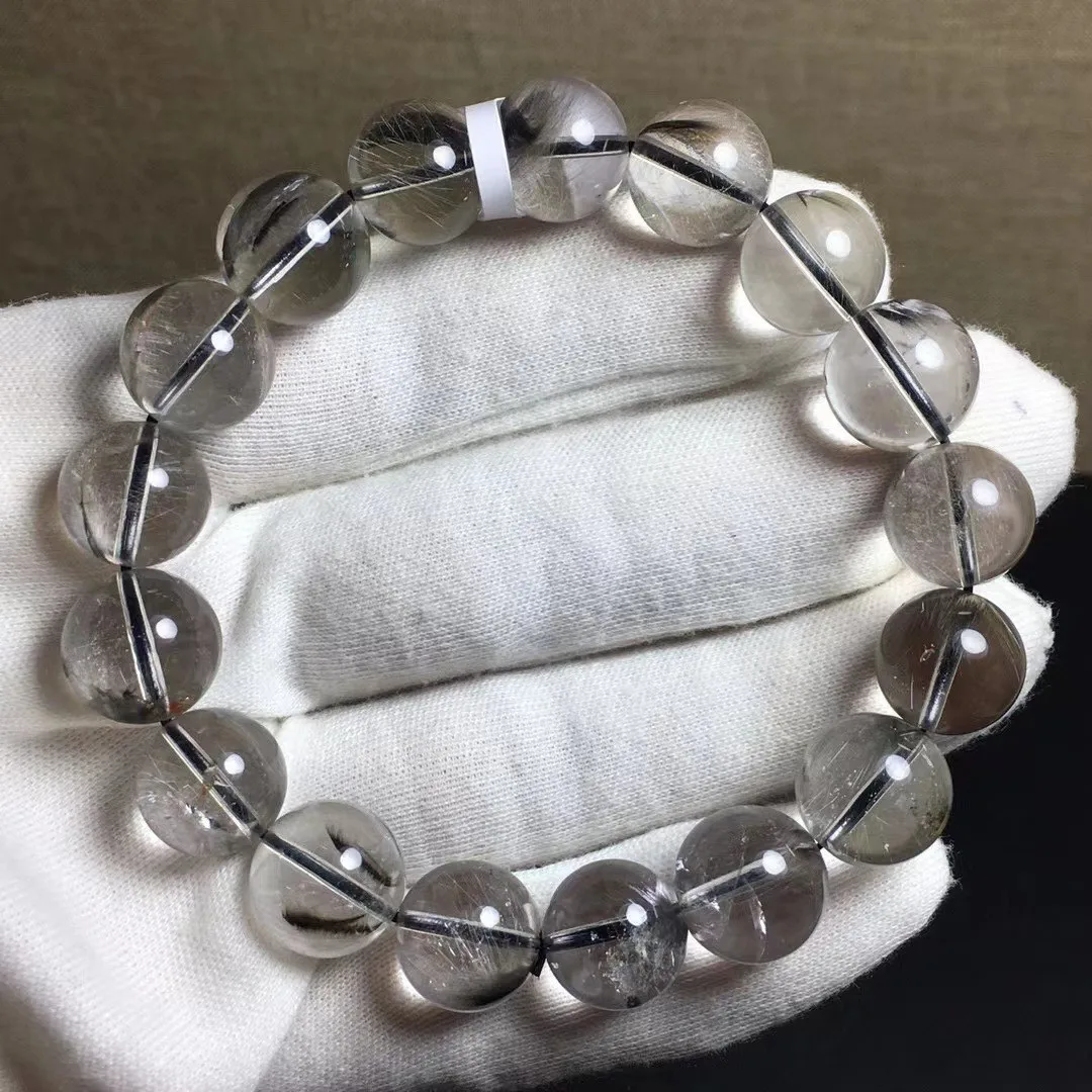 

13mm Natural Silver Brookite Platinum Rutilated Quartz Bracelet For Woman Man Gift Reiki Crystal Beads Strands Jewelry AAAAA