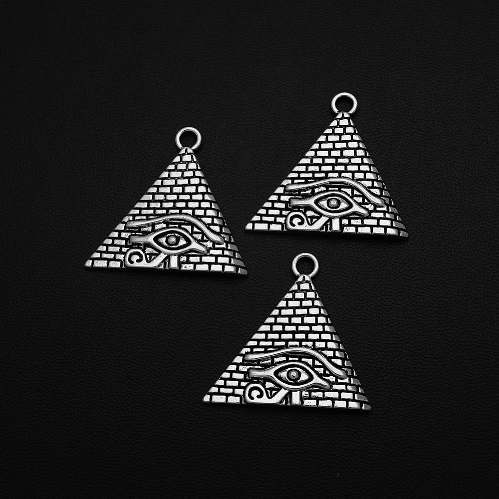 

5pcs/Lots 30x31mm Antique Silver Plated Egypt Pyramid Charm Eye Of Horus Pharaoh Pendant For Diy Vintage Keychain Jewelry Parts