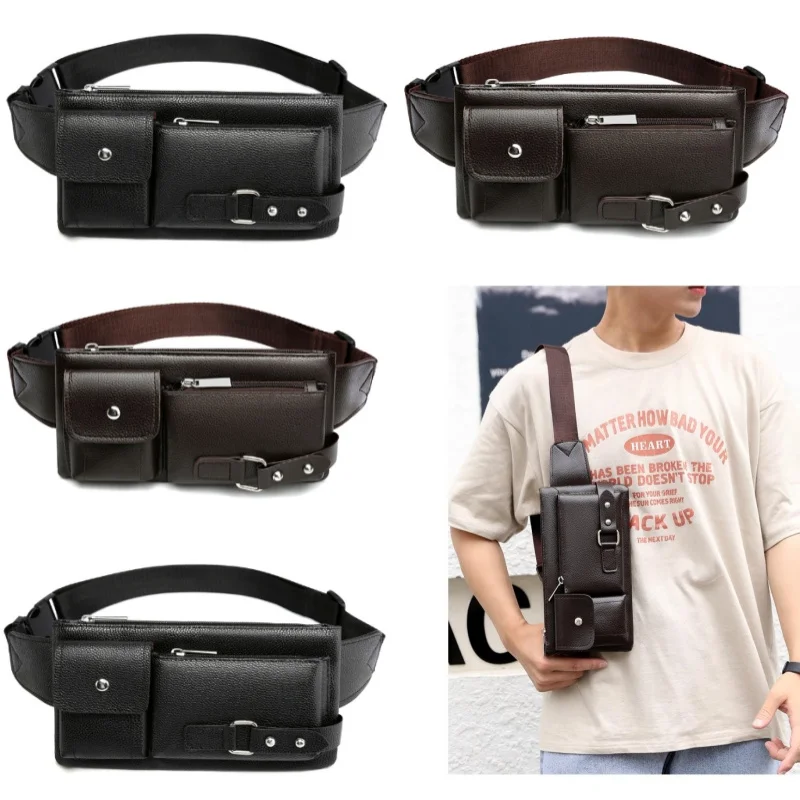 

2023 new men's PU leather fanny pack Korean version of the simple outdoor leisure black waist bag men's business travel waist