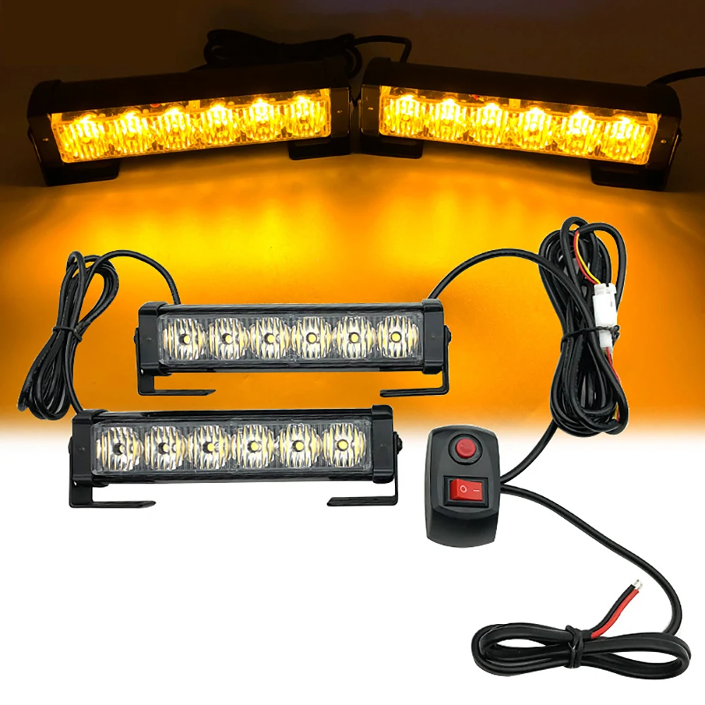 

2*6LED Strobe Police Lights 4*6LED For Car Emergency Grill Warning Lamp 12V Motorcycle Fireman Ambulance Flasher Fso Flashlight