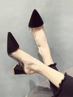 womens shoes and slippers wear the new style of spring and summer pointed plastic stitching thick heel high heel roman shoes