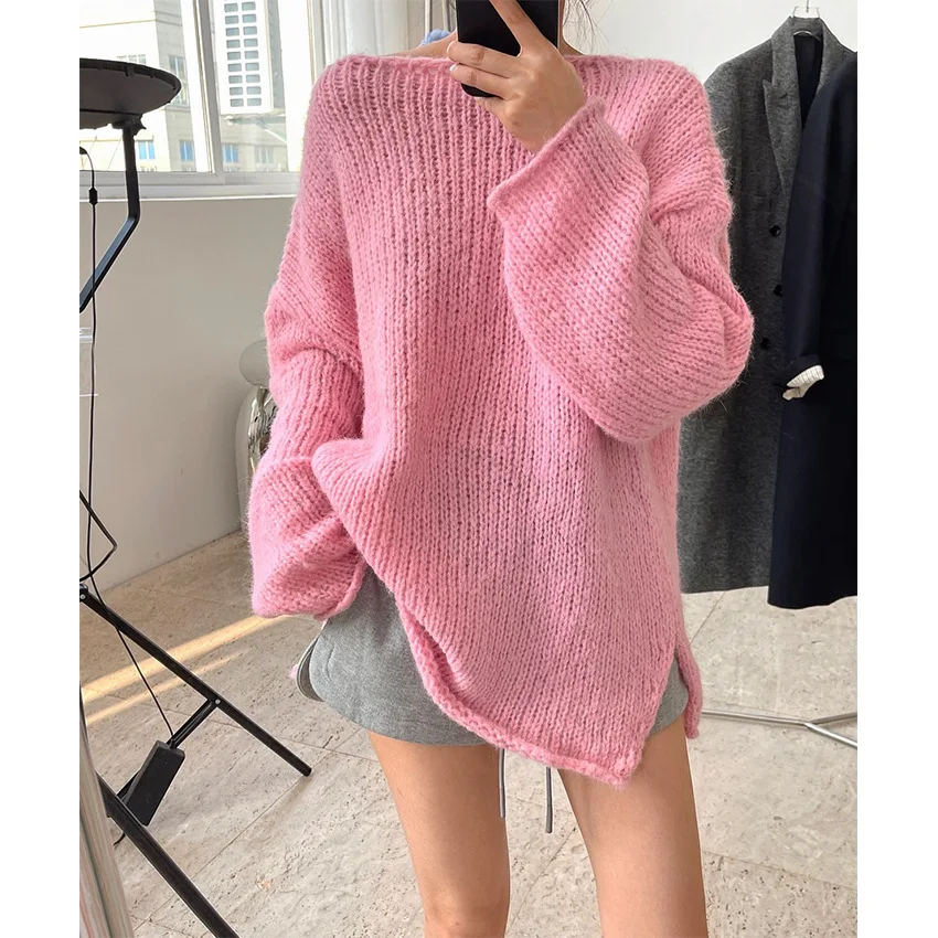 

Winter new pregnant women thick needle pullover sweater loose sweater white