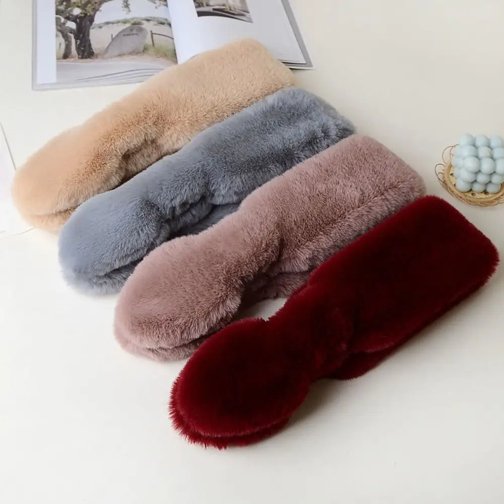 Симпатичный однотонный перекрестный шарф из искусственного кроличьего меха