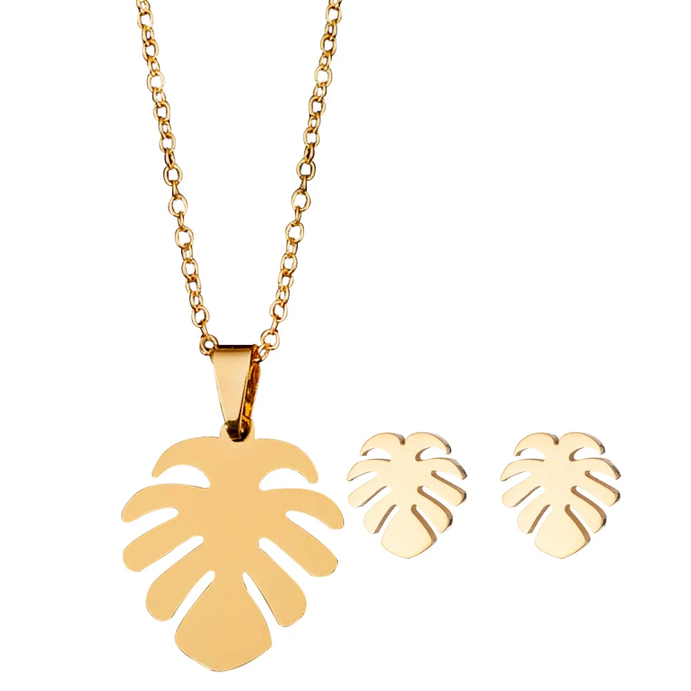 

Women Necklace Trendy Earrings Palm Tree Necklace Earrings Women Trendy Monstera Leaf Jewelry Fashion Earring Summer Jewelry