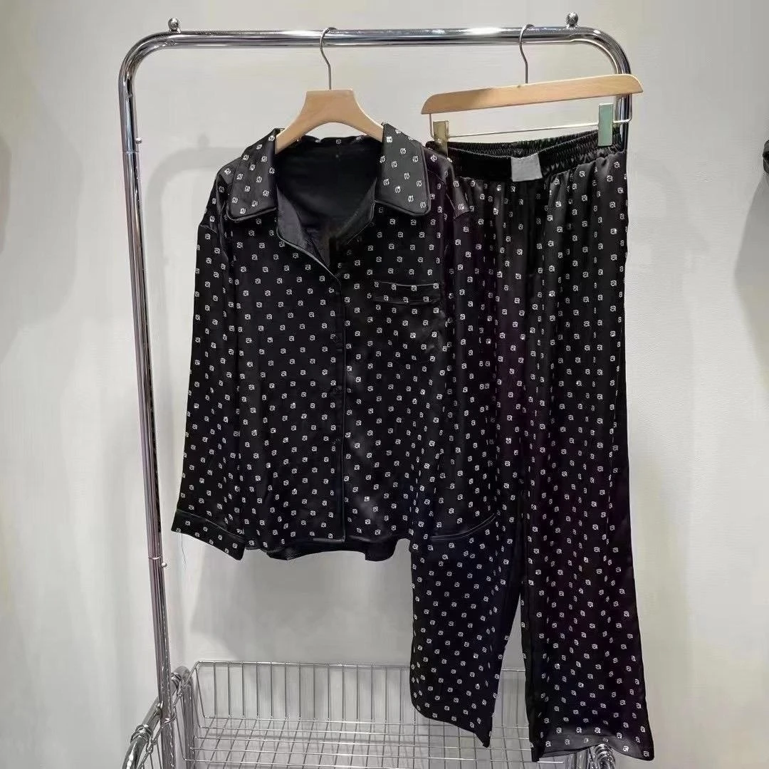 

23 Women‘s Full A Hot Diamond Pajama Shirt And Pant Suit Stylish Loose Casual Tops With Elastic-Waisted Wide-leg Pants For Lady