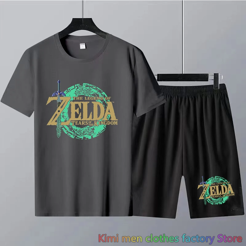 Summer Tracksuit Cotton Set Men Zelda Fans printing TShirts Shorts Sets 2 Piece Outfits Sets for Men Zelda Tears of The Kingdom