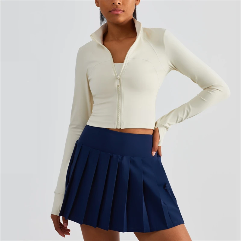 

Women's Sports Jacket Short Tops Long Sleeve Full Zip Yoga Coat Fitness Running Jacket With Thumb Jack Gym Workout Sportswear