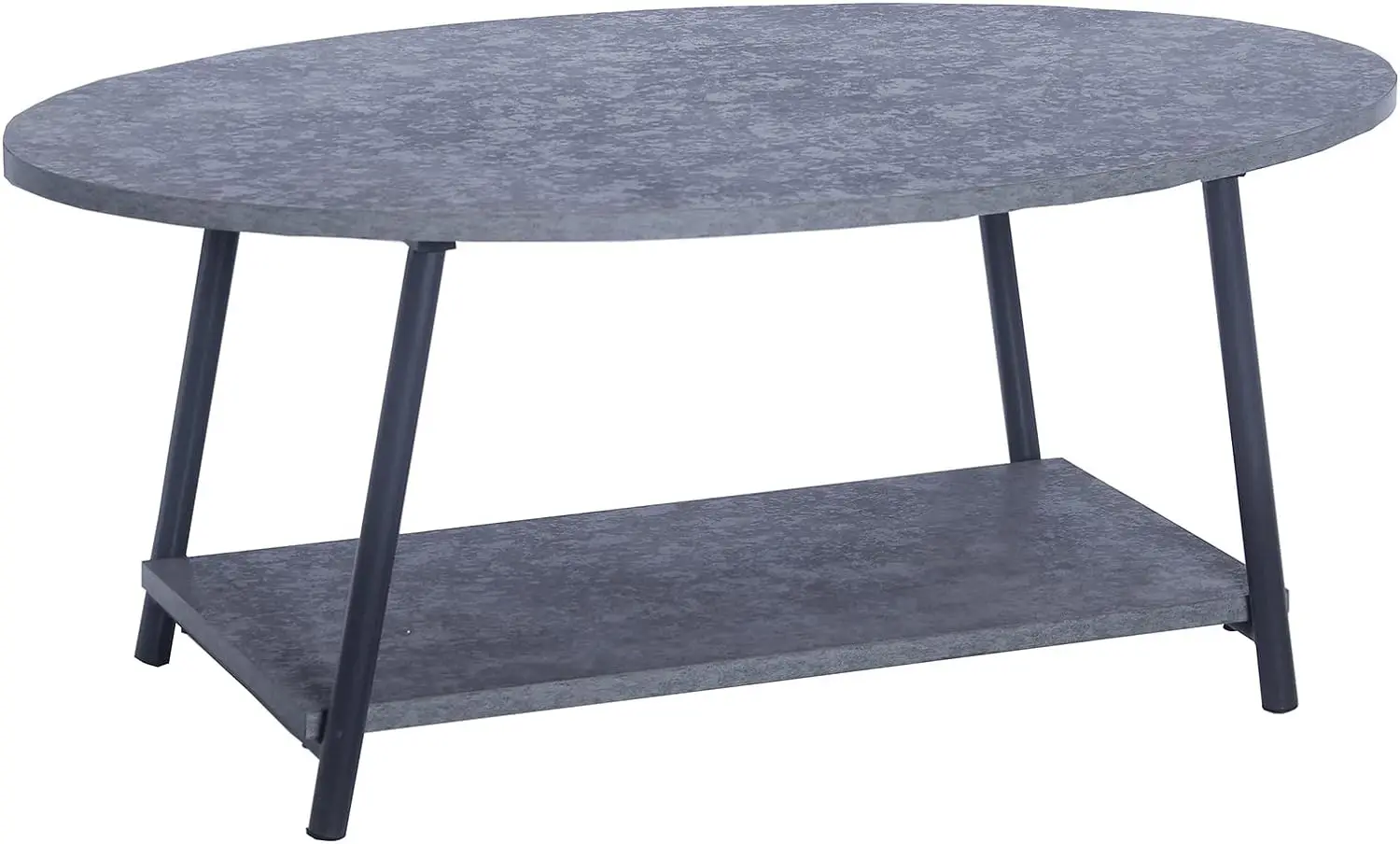 Oval Coffee Table with Storage Shelf Rustic Slate Concrete and Black Metal Small coffee table End table for bedroom Mesas Small