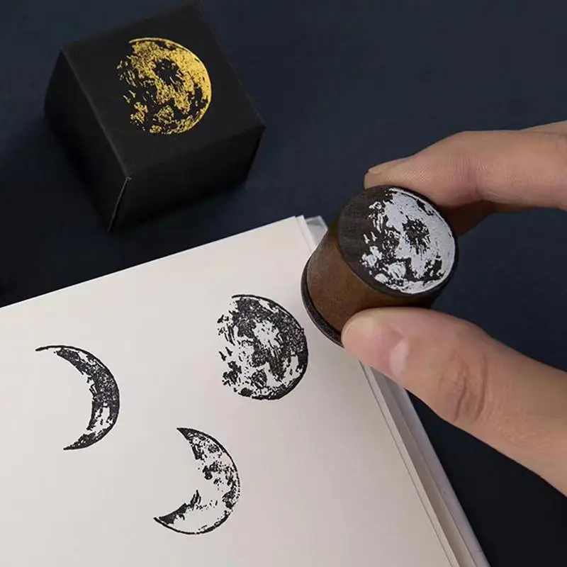 

Vintage Phases of Moon Decorative Stamp Moon Planet Wood Rubber Stamps for Card Making DIY Crafts Scrapbooking Journal Planner