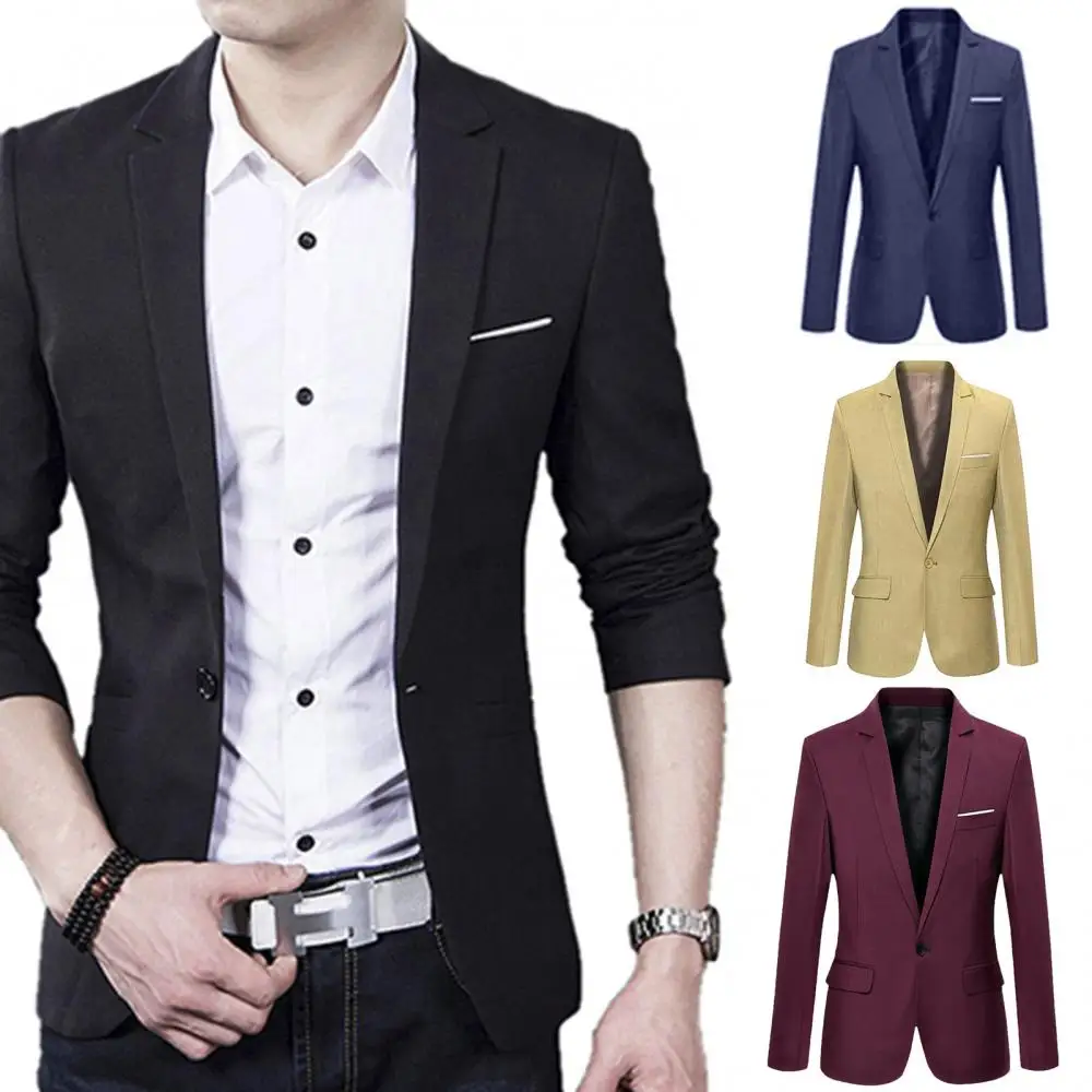 

S - 5XL Men's Slim Formal Business Suit Coat One Button Lapel Long Sleeve Pockets Men Top Blazers Wedding Suits Jacket Plus Size