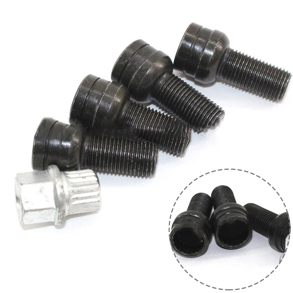 

Valve Stem Wheel Bolt 1.4cmx4.8cm 4+1 Pcs 8D0601139F Black+Silver Nut Set