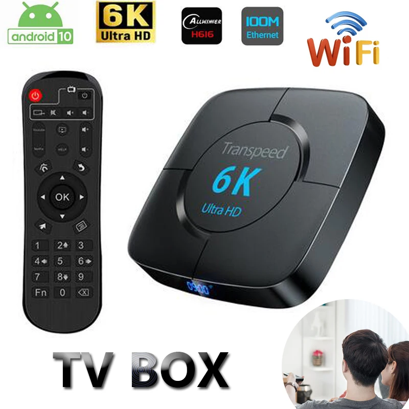 

New HD TV Box 6K Android 10.0 Transpeed Voice Assistant 3D 2.4G&5.8G Wifi Set Top Box Allwinner H616 Very Fast Box Media player