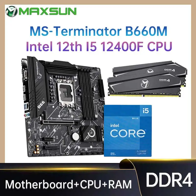 

MAXSUN Terminator B660M with Intel I5 12400F CPU & Terminator DDR4 RAM Motherboard Kit 2666MHz Desktop Gaming Motherboard Combo