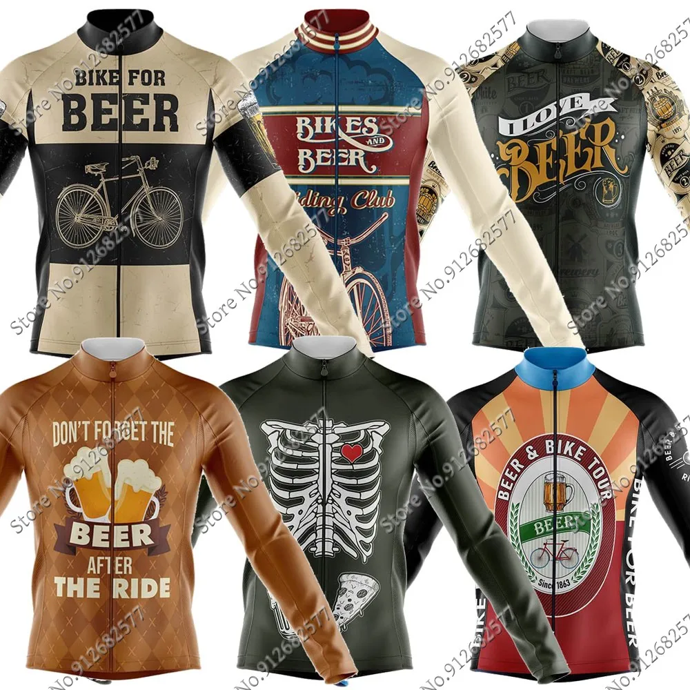 2023 Bike For Beer Cycling Jersey Long Sleeve Retro Winter Clothing Race Road Bike Shirts Bicycle Tops MTB Uniform Maillot