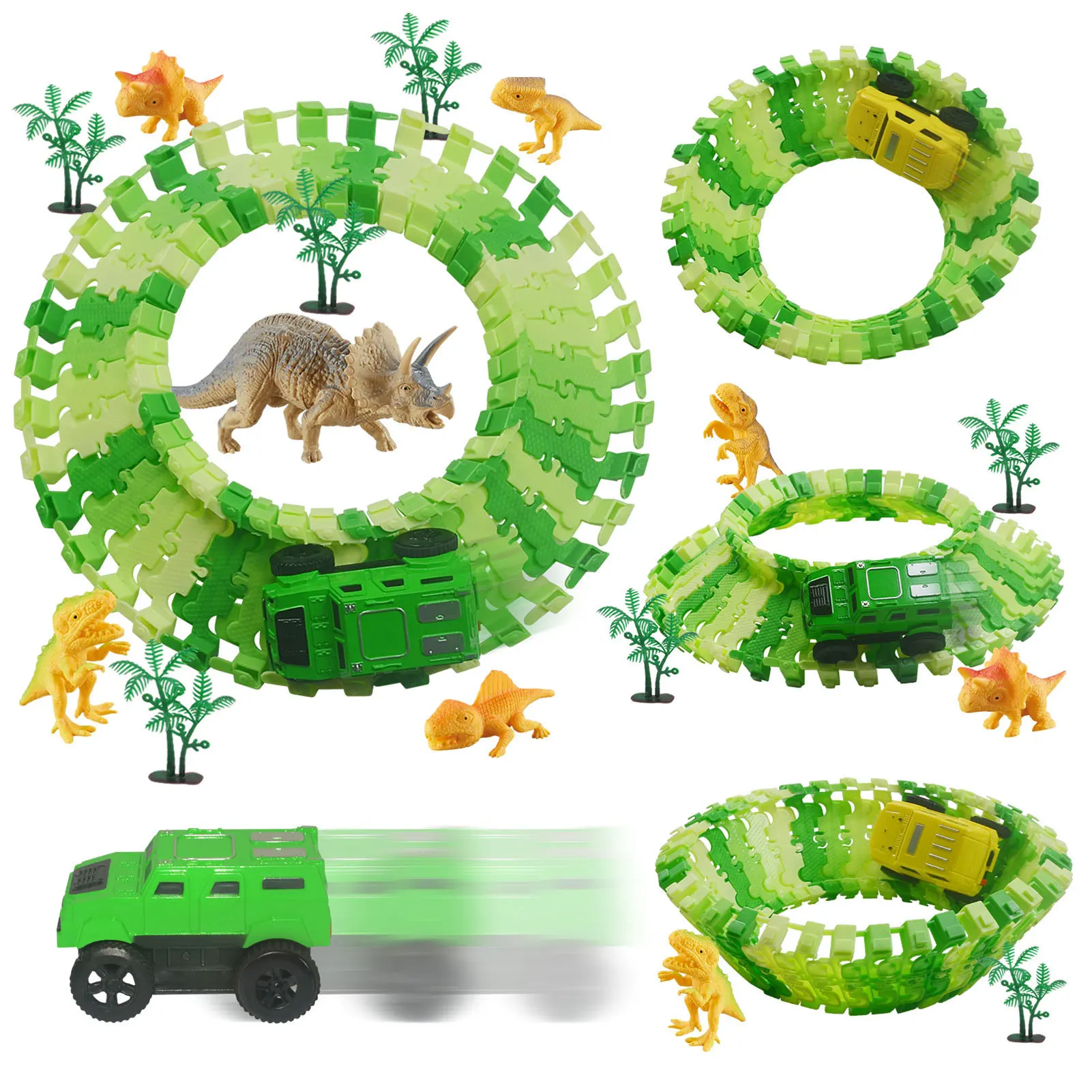 

Dinosaur Race Track 165Pcs Flexible Track Playset 165Pcs Flexible Track Playset Dinosaur Car Toys For 3 4 5 6 Years Old And Up