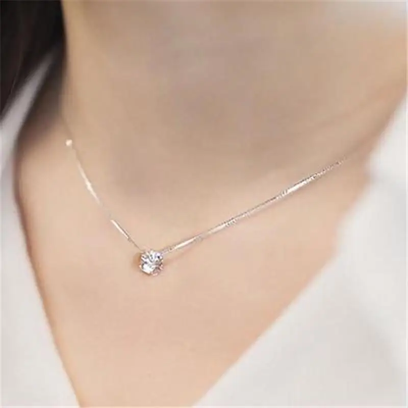 

Diamond Necklace Women Fashion Simple Rhinestone Choker Necklace Shine Rhinestone Silver Color Chain Jewelry
