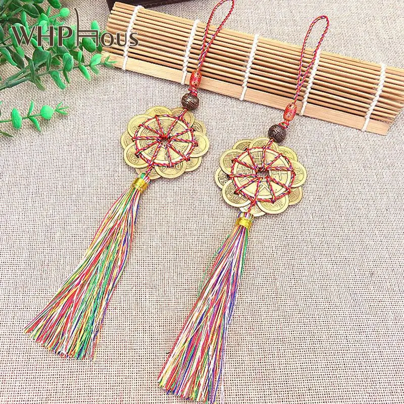 

Home Car Decor Lucky Red Chinese Knot FENG SHUI Set Charm Ancient I CHING Coins