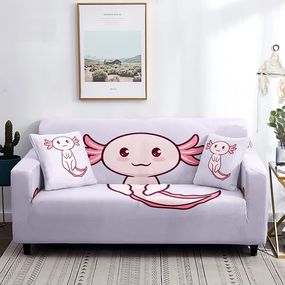 

Милый чехол для дивана Axolotl, эластичный чехол для дивана с мультяшными животными, дикой природой, рептилиями, моющийся протектор мебели для гостиной