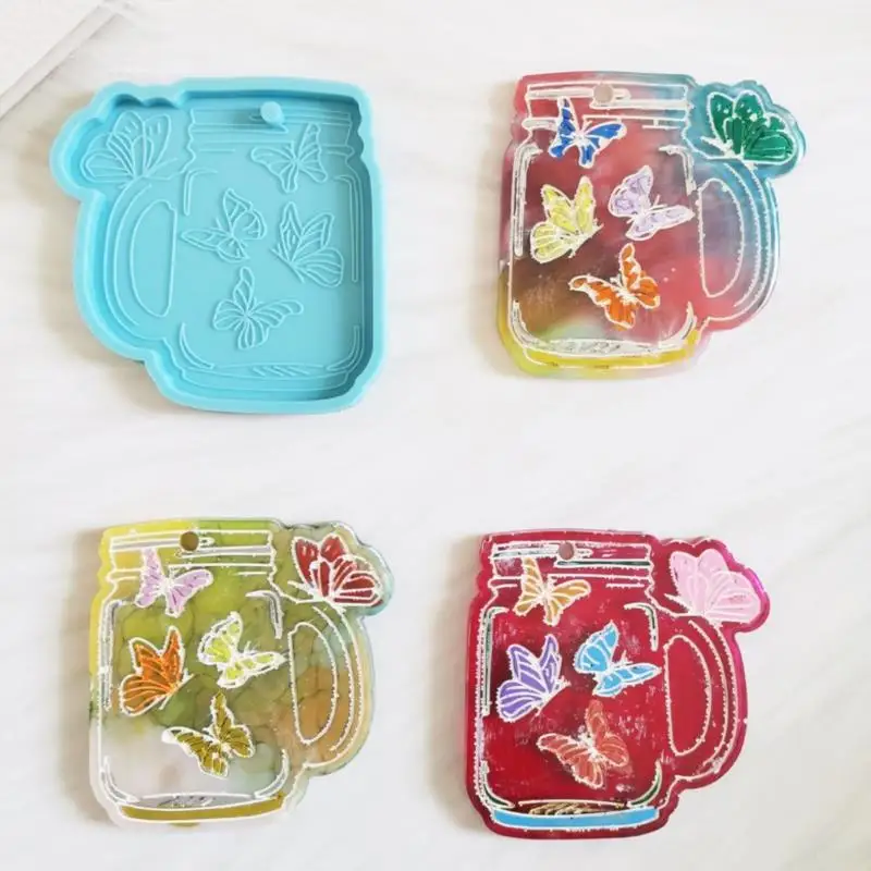 

1 pcs Silicone Epoxy Resin Mold Shiny Glossy Butterfly Cup Keychain DIY Key Ring Pendant Jewelry For Valentine Gift Craft