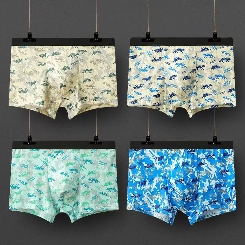 4Pcs/Lot Men's Underwear New Printed Boxer Shorts Breathable Fashion Large Size Youth Boxer Shorts Spring And Summer