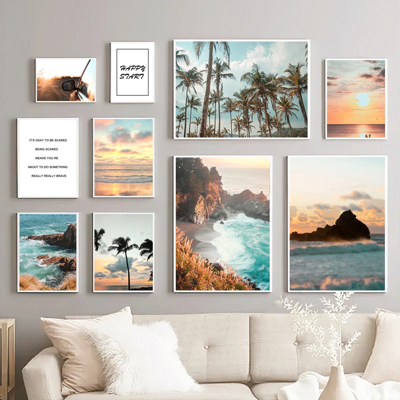 

Tropical Nature Sunset Beach Seascape Palm Tree Landscape Scandinavian Canvas Painting Modern Wall Art Picture Living Room Decor