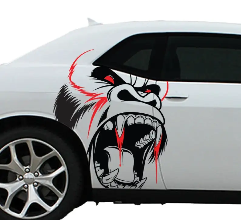 

2x INCLUDES Both Sides - Gorilla King Kong SUV Large Side Blood Grunge Hood Door Bed Car Pickup Vehicle Truck Vinyl Graphic Deca