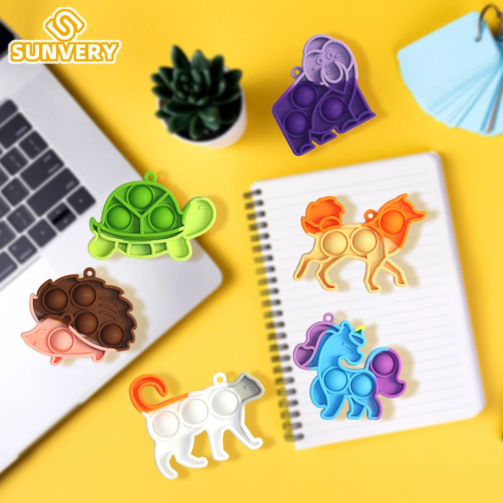 

2022 New mini pop bubble game animals simple dimple vegetable fidget toys pendants cute stress reliever toys for kids or adults
