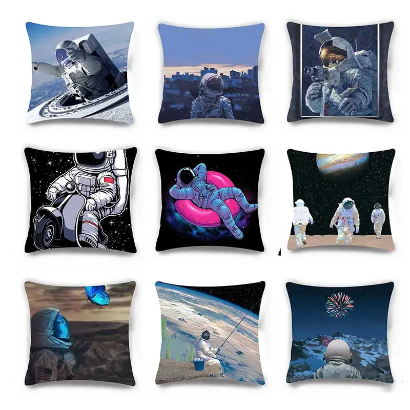 

Pillow Case Astronaut Pillowcase Cosmic Planet Spaceship Pillowcase Nordic Home Decoration Square Living Room Decoration Pillow