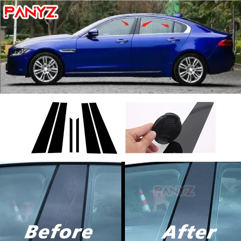 

6Pcs Carbon fibre Car Door Window Trim Pillar Posts Decorative Cover Trim For Jaguar XE XEL 2015-2021 Auto Stickers