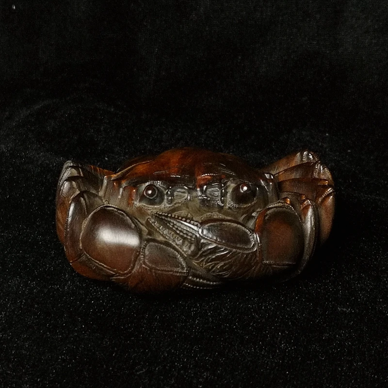 

YIZHU CULTUER ART L 7.5 CM Old Chinese boxwood hand carved wealth crab Statue table decoration Gift collectable